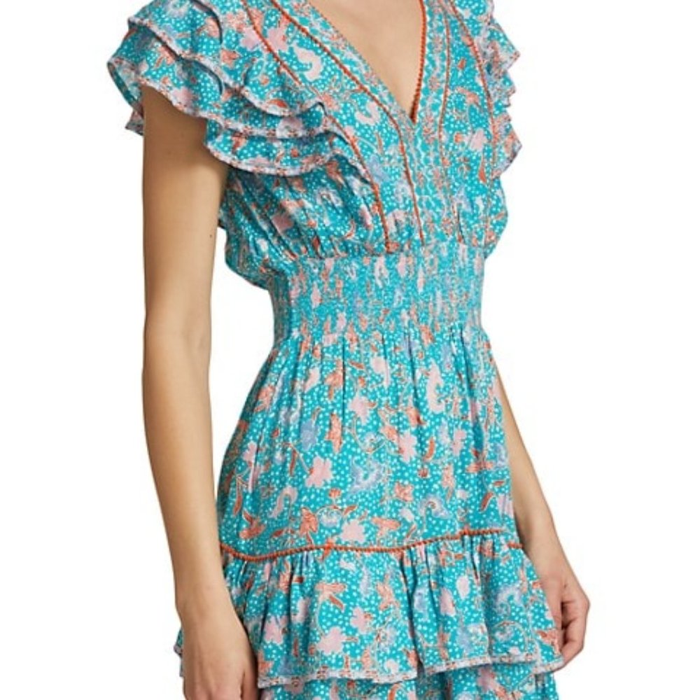 Poupette St. Barth Women's Camila Smocked Mini Dress Tiered Ruffles Reso…